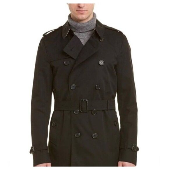 Burberry Brit Men’s Black Double Breasted Plaid Lined  Belt Trench Coat Jacket - Picture 2 of 15